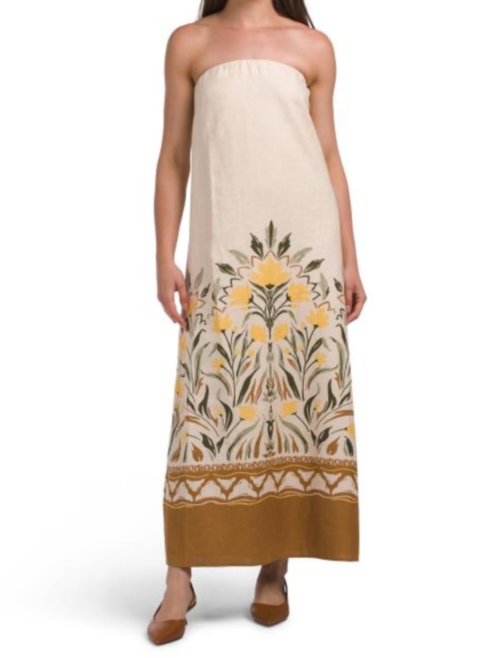 NWT Magaschoni Linen Blend Printed Maxi Tube Dress sz M